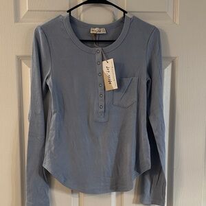 a new day Blue Long Sleeve Henley Top